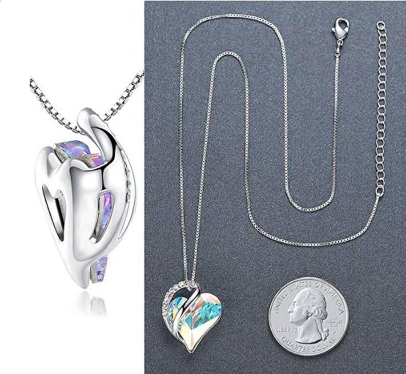 Amazon Hot Style Ocean Heart Simple Necklace with Crystal Pendant Collarbone Chain Necklace