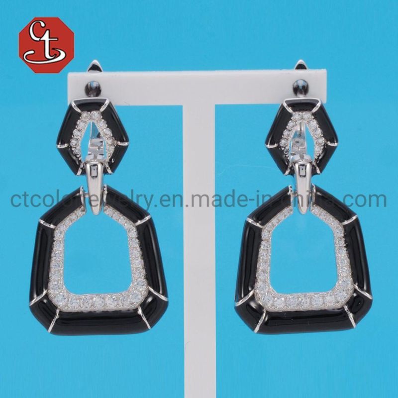 Trendy Jewelry Enamel with AAA Cubic Zircon Silver or Brass Earrings Fashion Silver Earrings