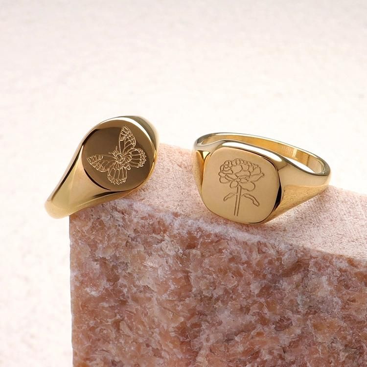 Ins Hot Style Gold Plated Carved Ring Korean Version Simple Stainless Steel Rings