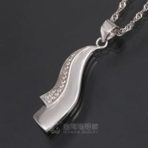 Plain &amp; CZ Designed Wave Silver 925 Pendant
