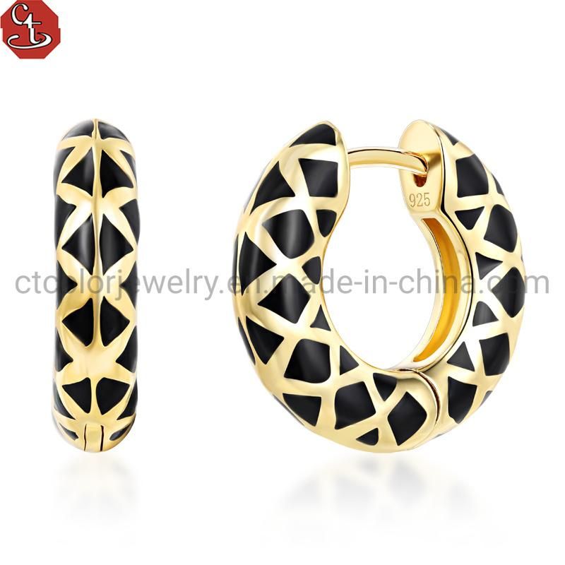 Fashionable Personality 925 silver Earrings Enamel Design Circle Earring