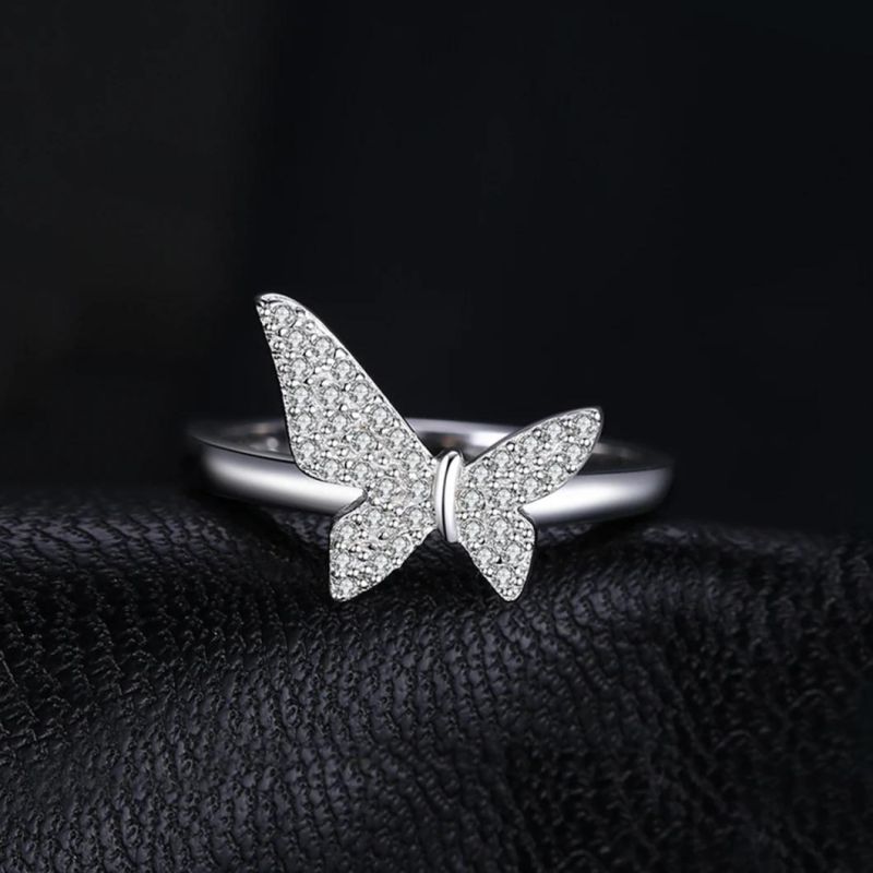 Fashion Jewelry 925 Sterling Silver Cubic Zirconia Butterfly Ring for Women Wholesale