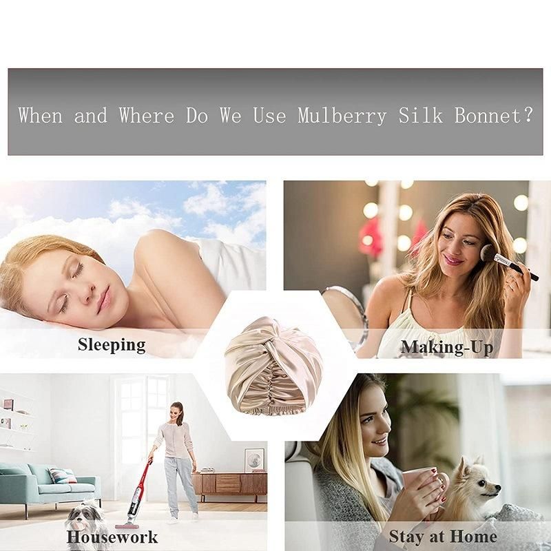 Custom Logo Double Layer Silk Turban 100% Mulberry Silk Bonnets
