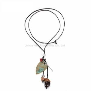 Fashion Ethnic Vintage Charms Heart Necklace &amp; Pendant Women Wood Antique Bronze Plated Rope Chain Jewelry