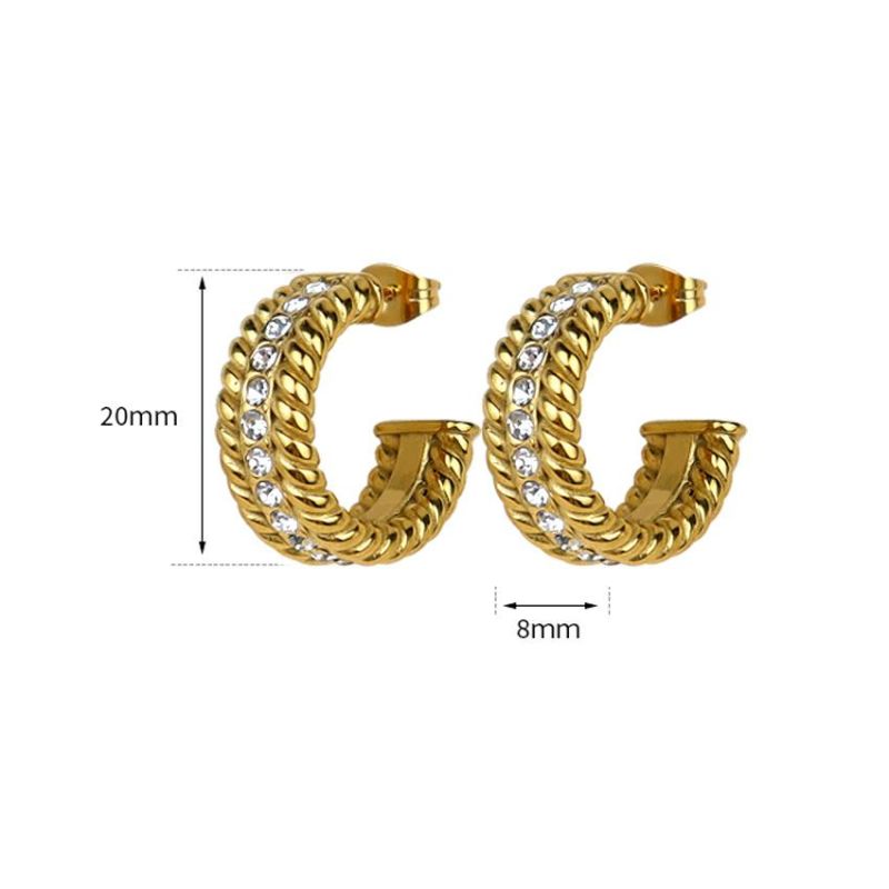 Fashion Jewelry Shop Two Rows of CZ Stone Stainless Steel Hoop Earrings