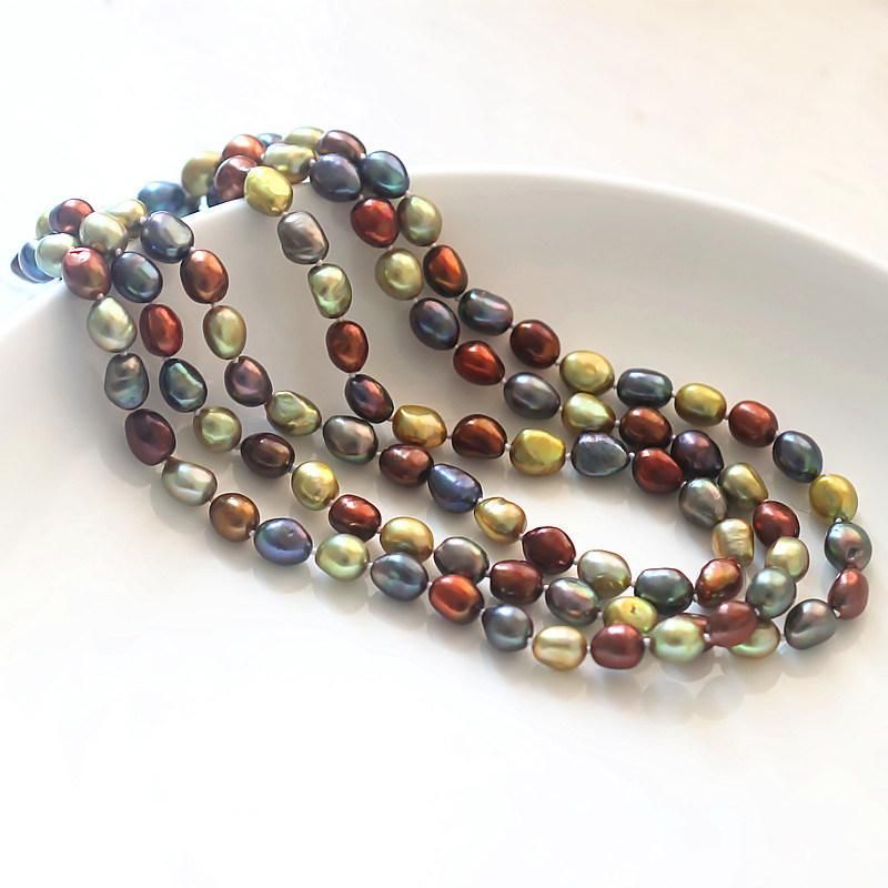 Fashion Multi Color Long Sweet Genuine Cultured Freshwater Pearl Necklace (XL120033)