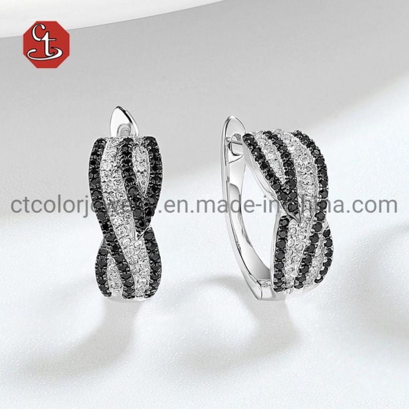 Two Tone Inlaid Earring with Micro Zirconia Fashion 925 Sterling Silver Jewelry Set