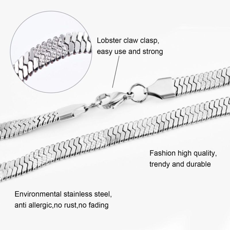 Fashion Accessories Stainless Steel Jewelry Herringbone Chain Embossed Necklace