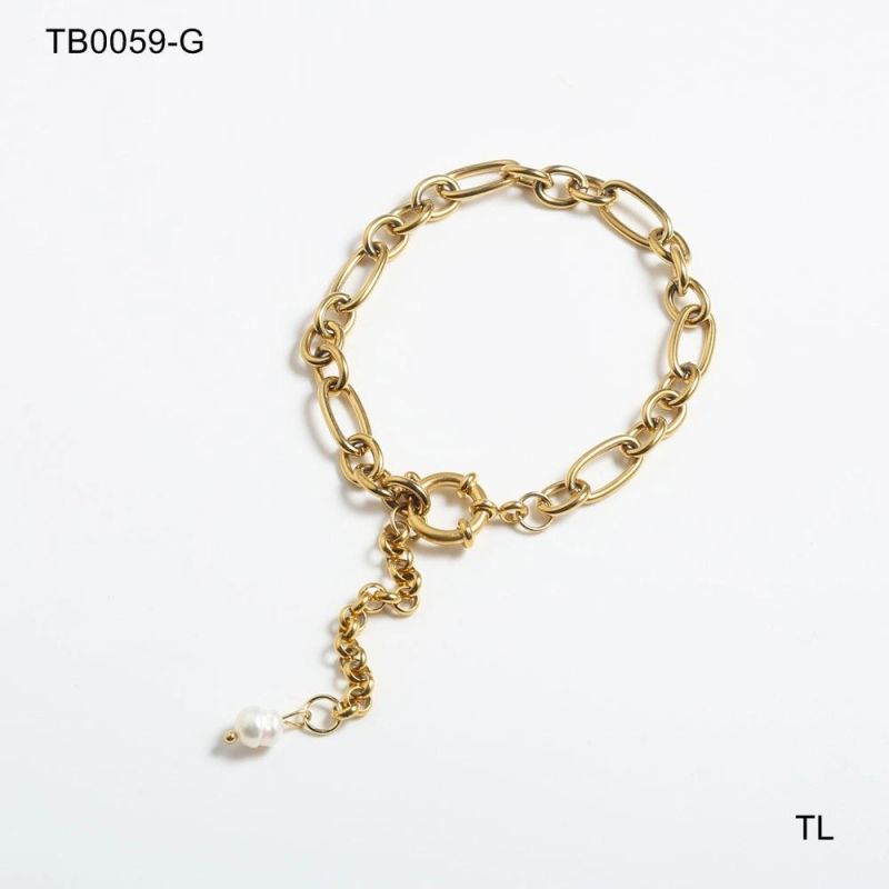 Manufacturer Custom Fashion Jewelry High Quality Non Fade Jewelry Waterproof Stainless Steel Bracelet Gold Plated Chain Pearl Bracelet