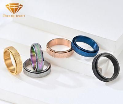 Titanium Steel Frosted Rotatable Ring Spinner Ring Colorful Pearl Sand Stainless Steel Decompression Ring Jewelry Factory Wholesale SSR2116