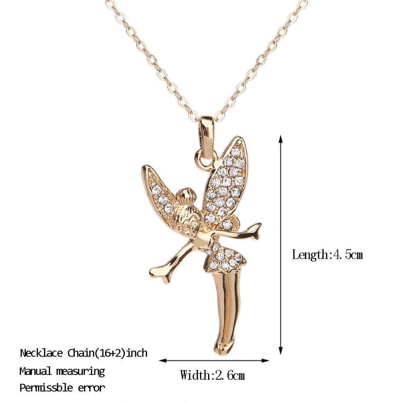 Men Women Gold Dance Angel Wings Pendant Stainless Steel Gold Color Bling Rhinestone Dance Angel Baby Pendant Necklace Hip Hop Jewelry