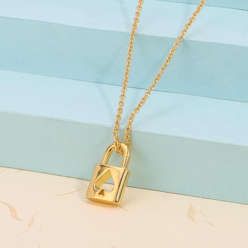 Heart Locket Lock Pendant with Chain in Brass Material with 18K Gold Plated