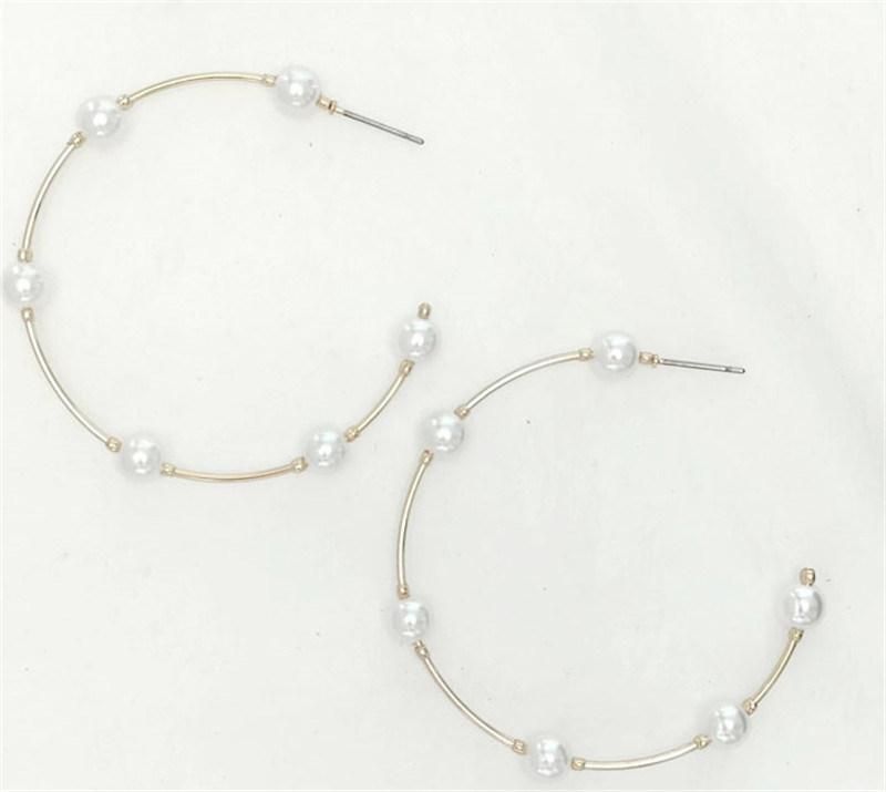 Korean Stylish Fashion Rozalia Pearl Station Hoop Earring for Women Girl Lady Party and Gift Jewelry