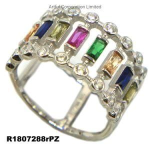 Multi-Color Bezel 925 Sterling Silver Ring