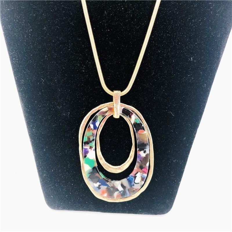 Costume Jewelry Rainbow Color Big Oval Pendant Resin Necklace