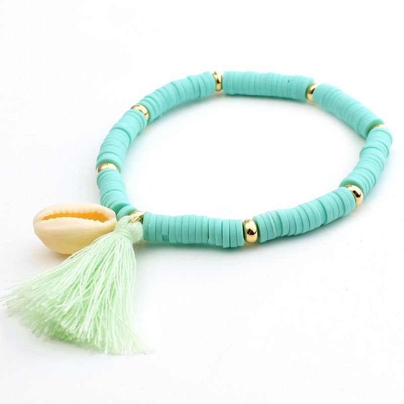 2021 Hot Selling Bohemian Rainbow Colorful Conch Tassel Bracelet for Vacation