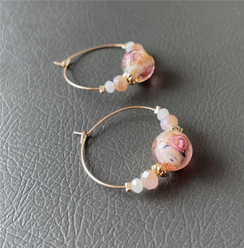 Fashion Women Jewelry Gold Plated Multiple Beads Ccb Disc White Pink Candy Faceted Bead Ceramic Hoop Earrings for Women Girls Lady Gifts