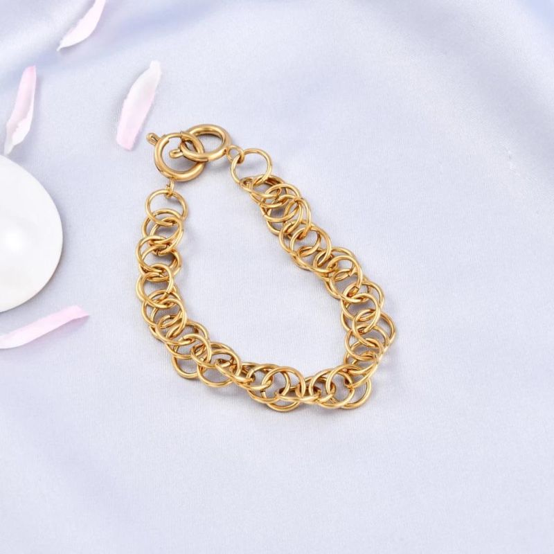 Gold Circle Linked Chain, 316L Stainless Steel Light Flat Cut Circles Jewelry