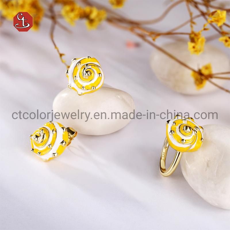 Fashion Jewelry Gold Plated Earring Yellow Enamel  925 Sterling Silver Stud Earrings