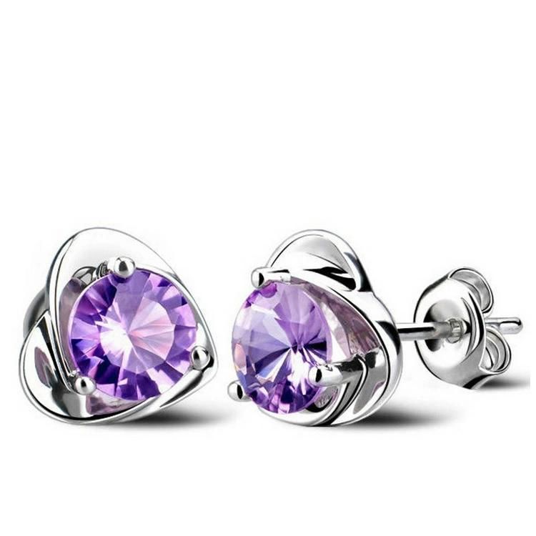 S925 Pure Silver Amethyst Earrings Crown Chrysanthemum Earrings Anti-Allergy Earrings