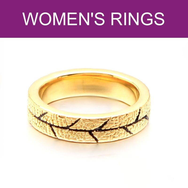 Width Ring Gold Color Leaf Texture Statement Rings for Women Fashion Jewelry Bague