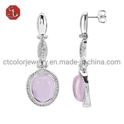 Elegant Gemstone Jewelry Pink Stone Silver Earring