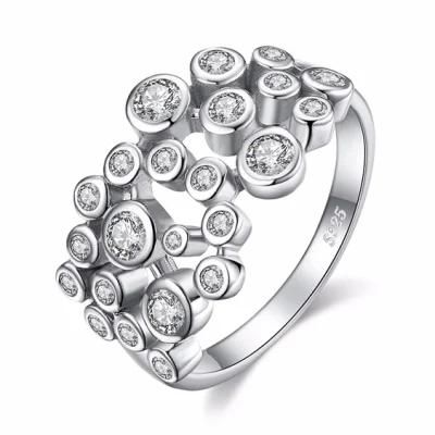 925 Sterling Silver Cubic Zirconia Bubble Ring Fashion Jewelry for Women Wholesale
