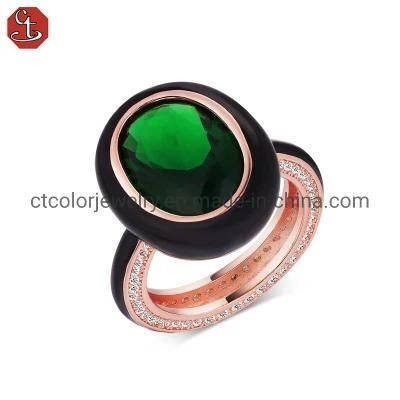 Fashion Jewelry synthetic green crystal enamel big ring Fashion jewellery for women