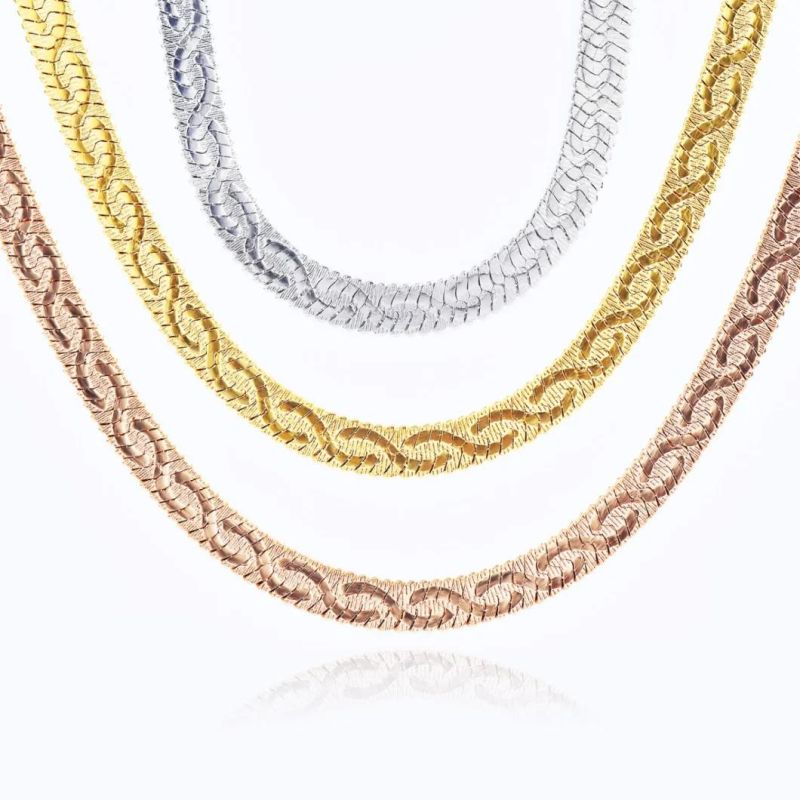 Factory Supplier Fashion Hip-Hop Gold Plated Stainless Steel New Embossed Thin Herringbone Chain Jewelry Necklace for Anklet Bracelet Making Accessories