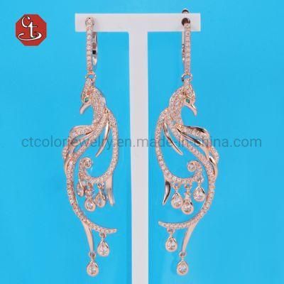 Elegant Peacock Earring Fashion Animal Drop Earring AAA+ CZ Jewelry