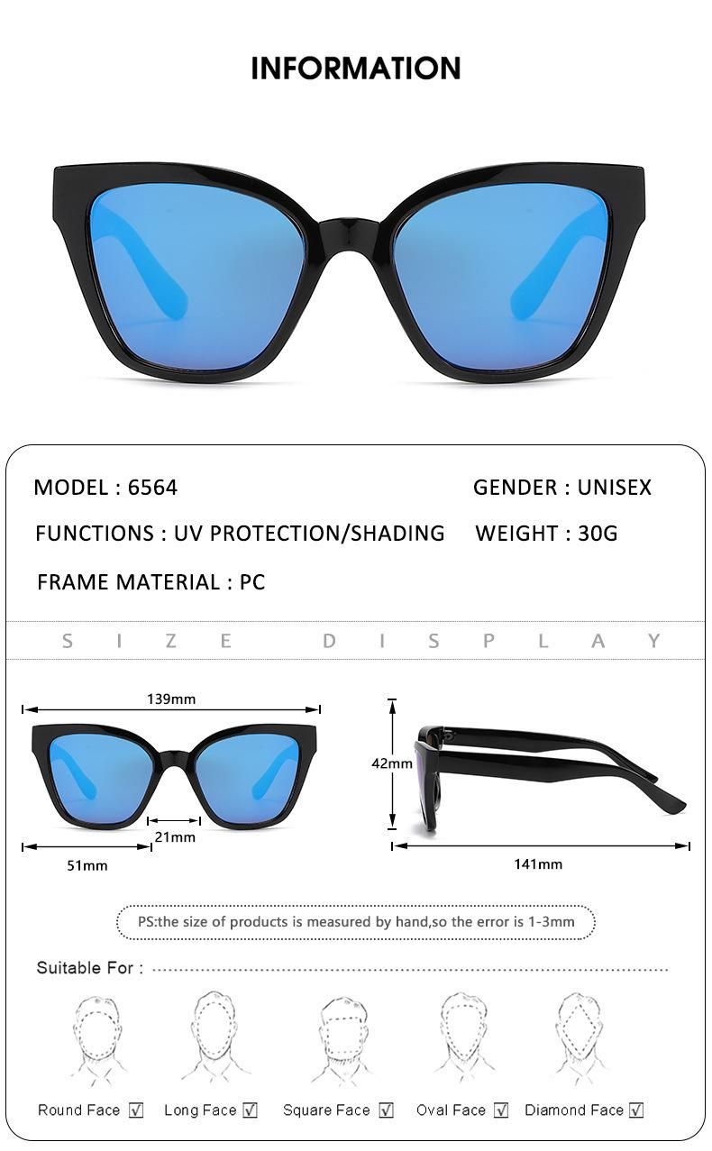 Women High Quality Hot Selling Sun Glasses UV400 Lenses Colorful Cat Eye Square Frame Trendy Fashion Sunglasses