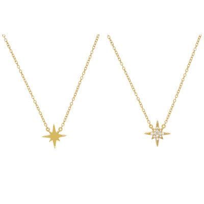Custom Fashionable Stacking Jewelry Gold Plated 925 Sterling Silver CZ Paved Starburst Pendant Necklace