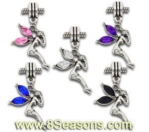 Mixed Silver Tone Rhinestone Fairy Charm Dangle Beads Fit European Charm 41x20mm, 10PCS Per Package (B09414)