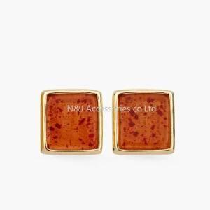 Fashion Gold Plated Stud Earrings for Women Orange Stone Jewelry
