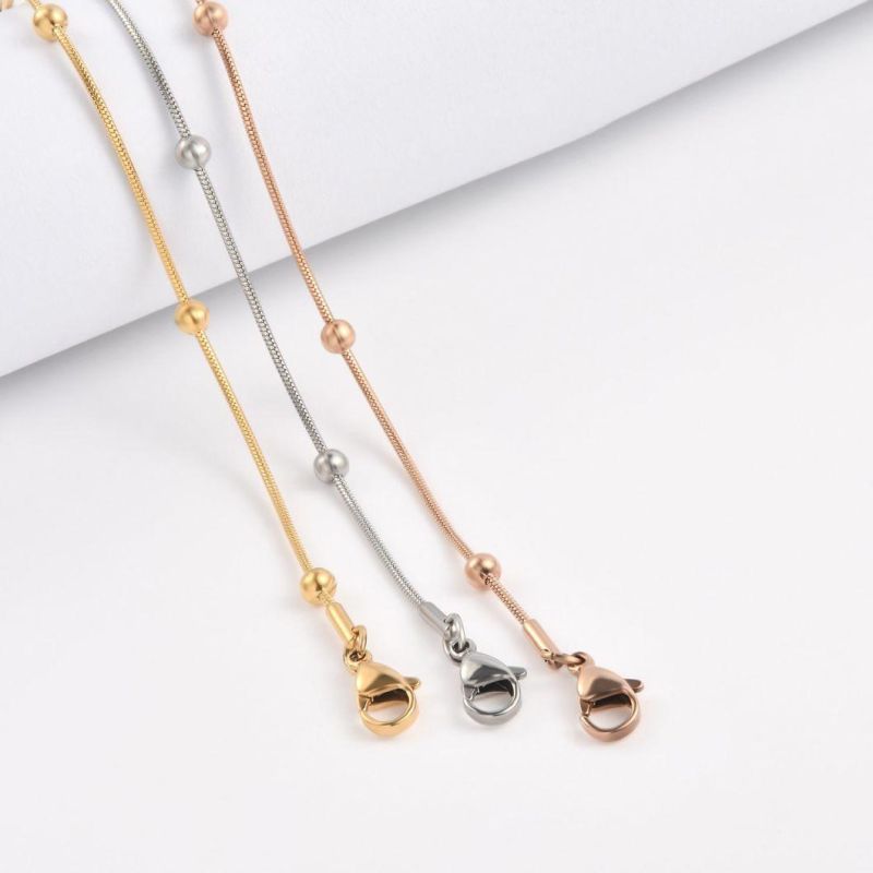 18K Gold Round Snake Beaded Chain Choker Satellite Chain Lava Bead Pendant Necklace Dainty Jewelry for Women
