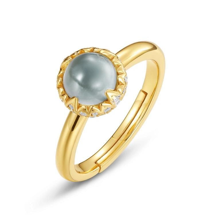 925 Sterling Silver Gold Plated Round Synthetic Green Amethyst Rings for Women Girl