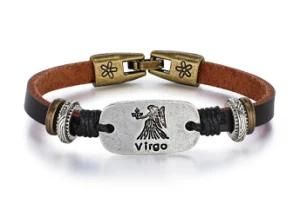 12 Constellation Bracelet 2017 New Fashion Jewelry Leather Bracelet Men Casual Personality Zodiac Signs Punk Bracelet
