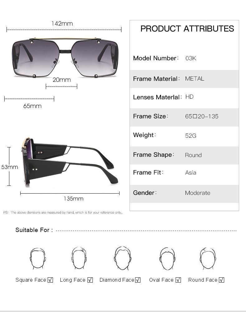Fashion Plane Style Retro Square UV400 Metal Sunglasses