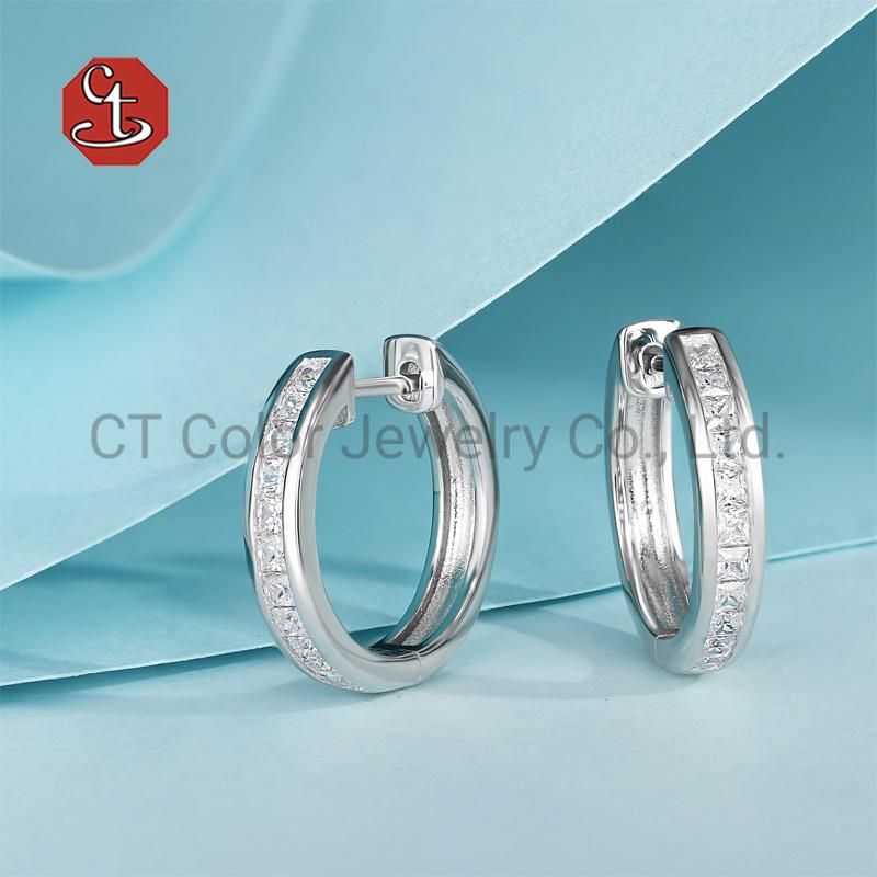 Fashion 925 Silver Jewelry Circle Earrings Ladder Stone Hoop Earrings