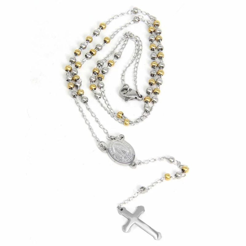 Wholesale Fashion Jewelry Gold Plated Two-Tone Beaded Necklace for Religious Long Adjustable Necklace