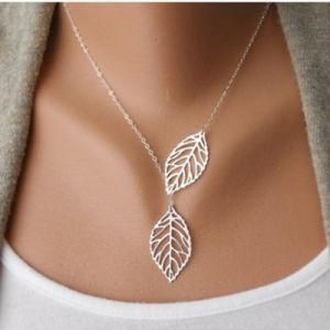 Punk Fashion Minimalist Two Leaves Pendant Clavicle Necklaces