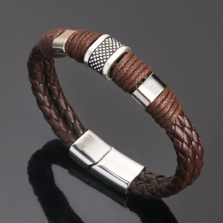 Trendy Genuine Leather Bracelets Men Stainless Steel Multilayer Braided Rope Bracelets for Male Female Bracelets Jewelry