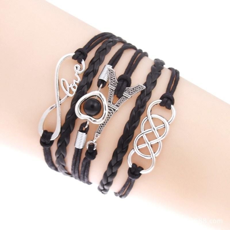 Fashion Women Jewelry Eiffel Tower Geometric Charm Bracelets Leather Bracelet
