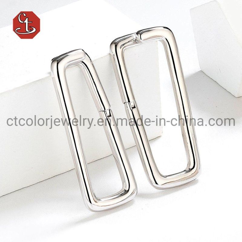 Personalized Buckle Earring Square Shape Plain 925 Sterling Silver Jewelry Fashion