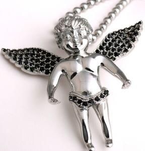 Pg100 Jewelry Men&prime;s 316L Stainless Steel Angel Pendant Black Diamond Necklace P8122