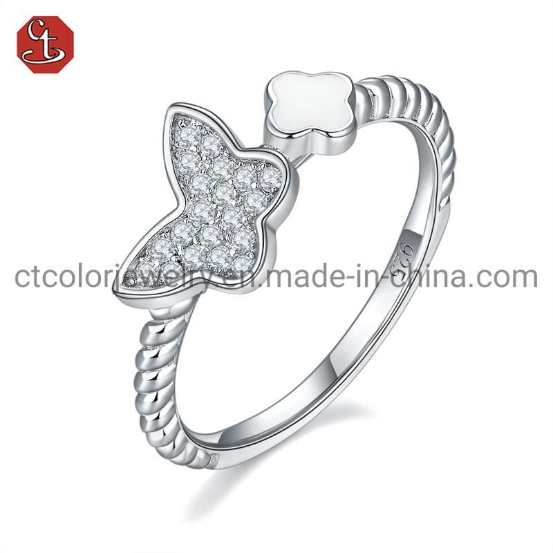 Custom  Design Lovely Butterfly Shape Vintage Silver Plated White Enamel Ring Fashion Jewelry 925 Sterling Silver Ring for Woman