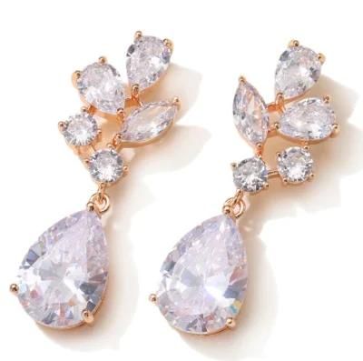 Bridal Elegant CZ Earring Necklace Jewelry, Wedding Elegant CZ Earring Necklace Jewelry, Rose Gold Earring