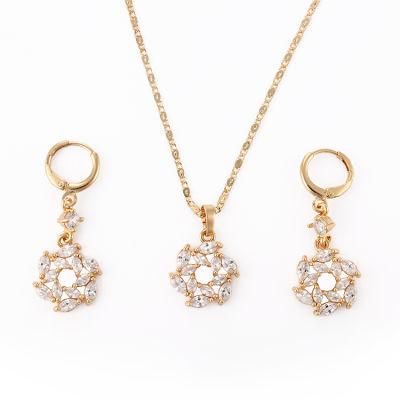 18K Gold Plated Fashion Women Costume Imitation Ring Bracelet Charm Jewelry with Earring, Pendant, Necklace Sets