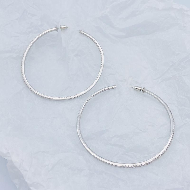 925 Sterling Silver Needle Large Circles Brass Earring