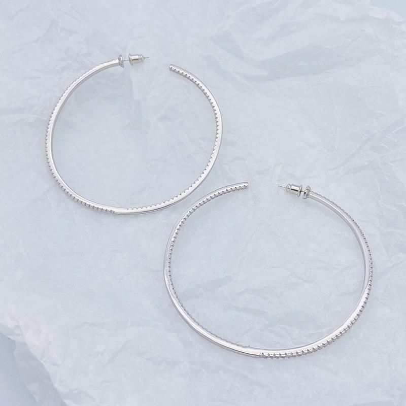 925 Sterling Silver Needle Large Circles Brass Earring
